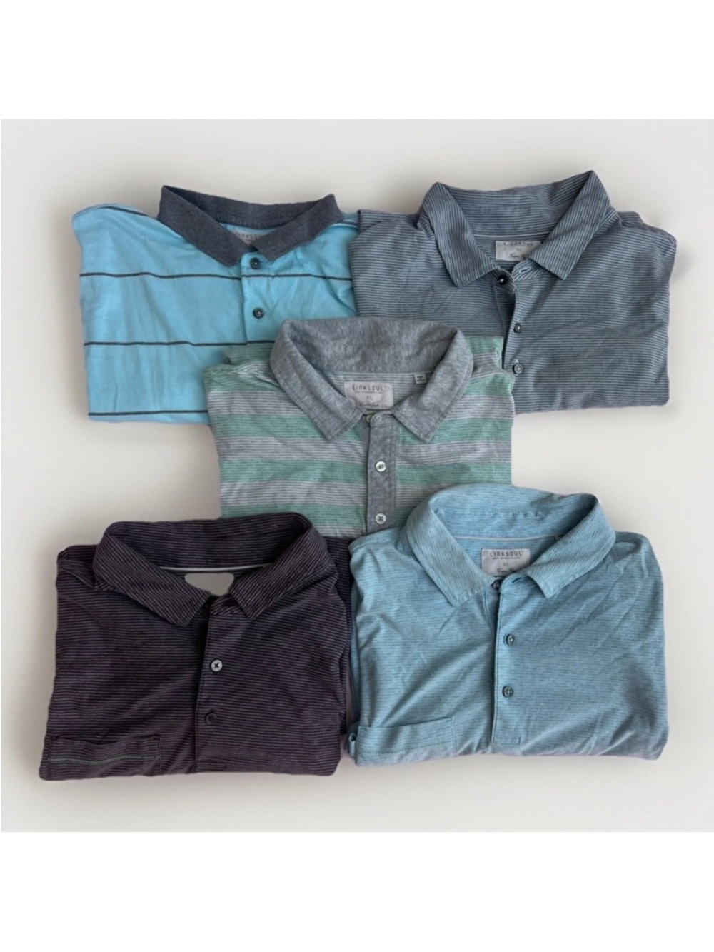 Lot of 5 Linksoul Men's Golf Polos, 100% Luxury Cotton, Casual/Performance